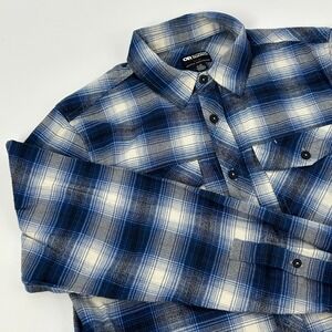 Outdoor Research Flannel Shirt Mens Small Blue Plaid Long Sleeve Button Up